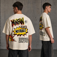 T-shirt Homme T18 MINFAN Coupe Boxy 100% Coton Manches Courtes, Imprimé Graphique Rétro Slogan Punk Streetwear Décontracté
