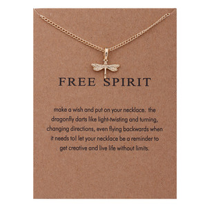 Collar con colgante de libélula para mujer, Gargantilla con tarjeta de papel, recordatorio de joyería, "Free Spirit", color dorado - Product Image 6