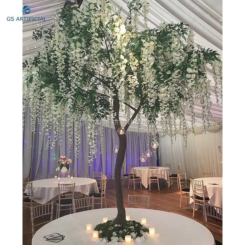 ต้นไม้ประดิษฐ์ Wisteria สูง150ซม. งานแต่งงานพืชประดับดอกไม้สีขาวต้นไม้ดอกไม้ประดิษฐ์