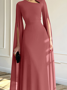 1pc Modest Breathable ODM Abaya Set with <b>Cape</b> Sleeve & Lace-Up Back Elegant Evening Wedding Guest Dress for <b>Women</b> - Product Image 3