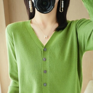 Cárdigan de Punto con Cuello en V para Mujer, Manga Larga, Color Sólido, Suéter para Primavera y Otoño, Tallas MLXLXXL, Corte Recto, Elegante, para el Día a Día - Product Image 1