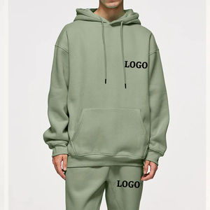 Survêtement uni 100% coton de haute qualité pour hommes en gros pull à capuche techniques brodées costume d'hiver avec poche - Product Image 6