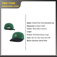 Gorra de Béisbol Personalizada de Alta Calidad, 100% Algodón, con Logotipo Bordado, Estilo Vintage de 6 Paneles, Bicolor, para Hombre