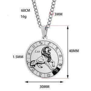 Collar de Acero Inoxidable con Estrella Geométrica del Zodiaco <span class=keywords><strong>Chino</strong></span>, Collar con Colgante de los 12 Signos del Zodiaco, Cadena de Eslabones, Joyería Unisex, Regalo - Product Image 2