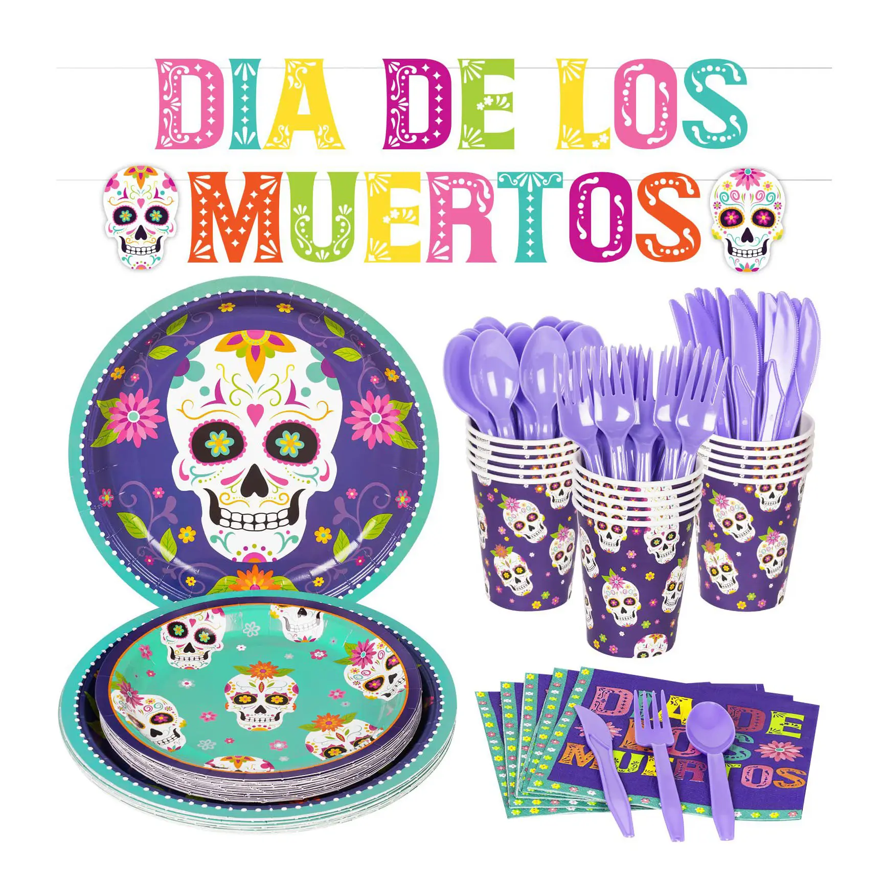 Nimicro mexicano placas de carnaval para decoração, talheres descartáveis, decorações de mesa, dia das bruxas, dia das bruxas
