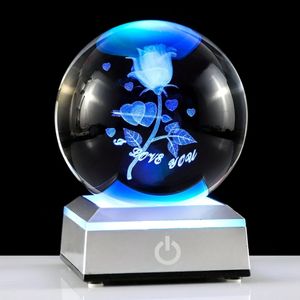 New Luminous 3D Carved Crystal Ball Night Light 7 Color Changeable Touch Control Silver Base <strong>Table</strong> Lamp for Bedroom Plug-In - Product Image 3
