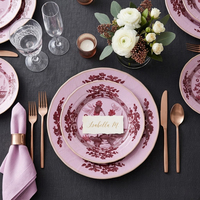 Service de table en céramique personnalisé style Chinoiserie à motifs floraux, assiettes en porcelaine vintage avec décor doré, vaisselle de table pour mariage et coffret cadeau