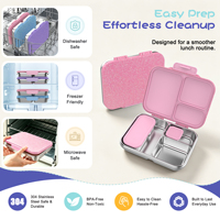 Boîte à lunch pour filles en acier inoxydable personnalisée en usine, avec couvercle en plastique chauffable, 3 compartiments, isolée, avec paillettes scintillantes, vente en gros