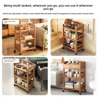Étagère autoportante en bambou à 3 niveaux, meuble de rangement pour snacks, chariot mobile avec système de poulies, support moderne pour casseroles de cuisine