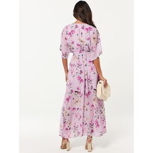 FOXA Womens Floral Maxi <b>Dress</b> V Neck Wrap <b>Boho</b> <b>Long</b> Beach Wedding Guest Summer Flowy Slit <b>Dress</b> - Product Image 4