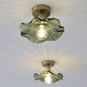 Lámpara de Techo de Estilo Nórdico Minimalista Retro con Hojas de Loto Verdes, para Comedor, Entrada, Balcón, Barra, Pasillo, de Latón y Vidrio - Product Image 3