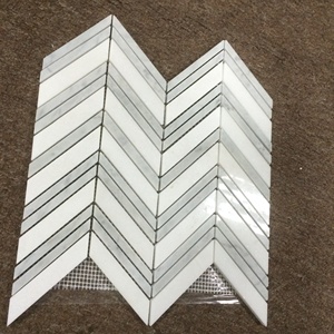 Đánh bóng Gạch Mosaic đá cẩm thạch màu trắng và màu xám trong <span class=keywords><strong>Chevron</strong></span> mô hình cho căn hộ phòng ngủ phòng tắm tường - Product Image 1