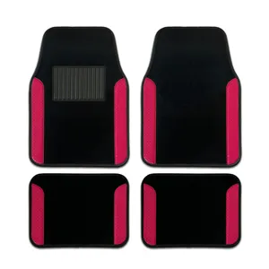 Pink Leather Braided Carpet 4pcs Car Mats with Anti-Slip Heel Pad Automotive Universal for SUV,Sedan,Car,Vans