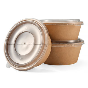 20oz,26oz,32oz,40oz kemasan makanan kraft putih mangkuk salad kertas dan wadah dengan tutup hewan peliharaan bening - Product Image 4