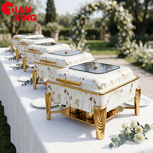 TIANXING Ensemble de 6 réchauds de buffet ronds dorés et blancs pour mariage, fête, hôtel, restaurant - Product Image 3