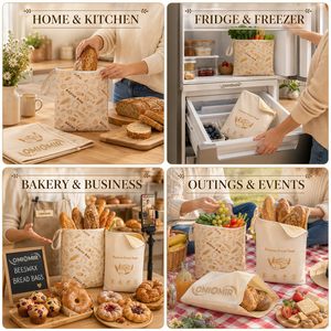 Sac à pain en coton biologique réutilisable, sans plastique, avec fermeture éclair, design personnalisé, zéro déchet, XL 13x17 pouces, pour pain au levain, avec cire d'abeille - Product Image 6