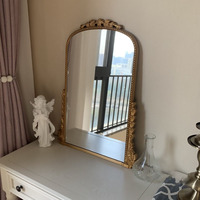 Arc de sol en résine sculpté avec fleurs en bois et miroir doré, grande décoration de style européen et français, décoration de haute qualité
