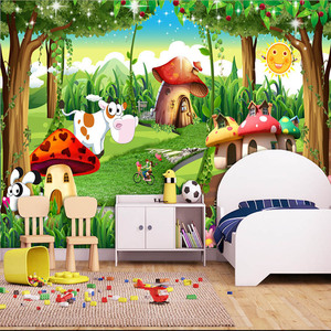 Carta da Parati 3D a Tema Animali Cartoonesque, Foresta Verde per Camerette, Sfondo per Camera da Letto, Rivestimento Murale 8D per Asili - Product Image 4