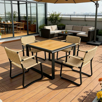 Ensemble de salle à manger d'extérieur en alliage d'aluminium, table de jardin en teck résistante aux UV et imperméable, chaise en corde tressée Teslin