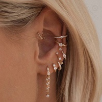 Gemnel Meilleur prix Argent pur Sans perçage Délicat Émeraude Cz/ clair Cz Boucle d'oreille pour filles