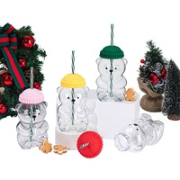 Gobelet en plastique transparent personnalisé de 20 oz en forme d'ours en peluche avec couvercle et paille, idéal pour les boissons chaudes ou froides