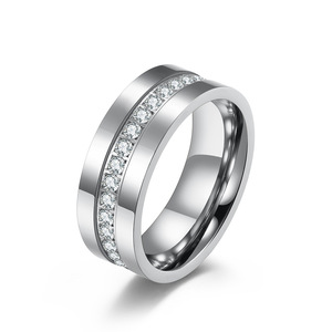 <b>Titanium</b> Steel <b>Ring</b> With Diamond Channel Setting Unisex Fashion Jewelry Gift - Product Image 1