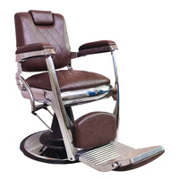 Fauteuil de barbier hydraulique vintage en cuir marron inclinable avec repose-pieds pour salon de coiffure