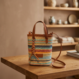 Nuevo Bolso Bandolera de Paja Tejida de Colores, Estilo Vintage para Mujer, con Cierre de Cremallera, para Primavera, Verano, Otoño e Invierno, con una Sola Correa - Product Image 2