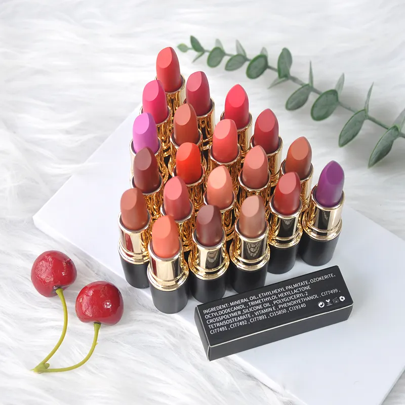 Romige Matte Lippenstift Rose Goud Nieuwe Aankomst Lapiz Lapial 20 Kleuren Waterdichte Minerale Stok Oem Odm Msds 4G Aangepaste Lippenstift