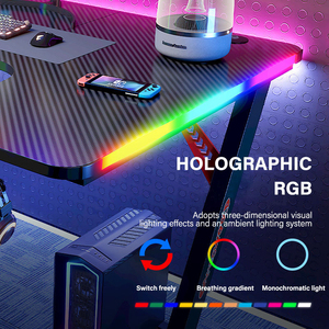 Bureau de jeu intelligent électrique réglable en hauteur RGB en forme de <span class=keywords><strong>L</strong></span> avec plateau d'extension pour ordinateur - Product Image 4