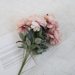 Fleurs Artificielles 11 Têtes, <span class=keywords><strong>Bouquet</strong></span> <span class=keywords><strong>de</strong></span> Pivoines Effet <span class=keywords><strong>Peinture</strong></span> à l'Huile, <span class=keywords><strong>Pivoine</strong></span> à Mille Feuilles, Vente en Gros pour l'Exportation YHMD-259, Décoration d'Intérieur - Product Image 5
