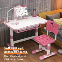 Ensemble de chaise de bureau rose moderne JOHOOFURNITURE, bureau d'étude pour enfants réglable en hauteur avec 2 tiroirs, inclinable, en métal