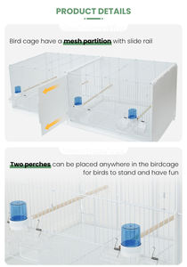 Cage à oiseaux de grande taille améliorée - 4 portes avant, panneau arrière complet et séparateur pour la reproduction, volière pour perroquets avec protection contre les graines - Product Image 5