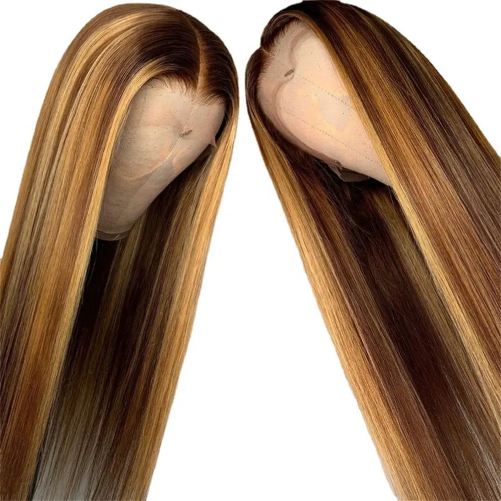 Biumart Gradient Colour Long Straight Hair Straight Synthetic Wigs for Black Women
