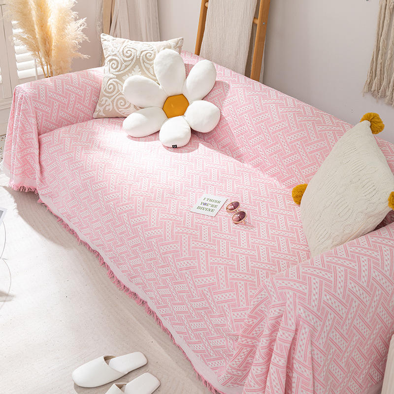 ผ้าคลุมโซฟา ลายตัวที - สีชมพู