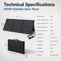Panneau solaire pliable ETFE 200W monocristallin, chargeur solaire portable pour station d'alimentation, camping, camping-car
