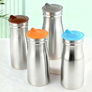 Bottiglia d'Acqua in Acciaio Inox da 1000ml, Brocca Antigoccia con Fondo Antiscivolo Rinforzato, Finitura Spazzolata e Coperchi Multicolore - Product Image 1