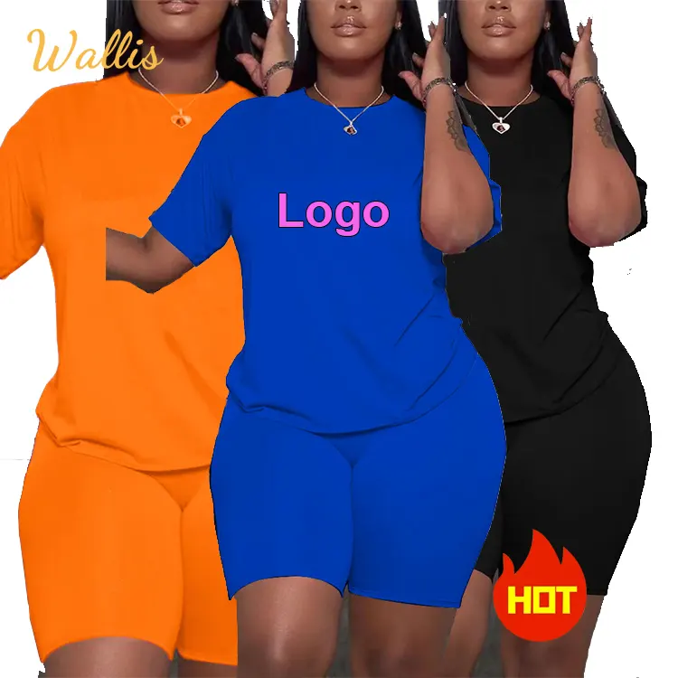 Custom New Fashionable 2 Piece Outfit T Shirt Ladies Jogging Suits Training Wear Women Short Sleeve Sweatshirt Set Track Suit