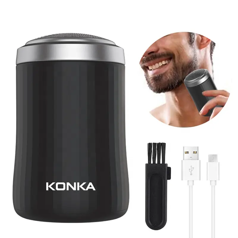 KONKA Preto Mini Barbeador Elétrico Portátil Única Lâmina Impermeável Low-Noise USB Lavável Pocket Shavers para homens