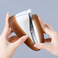 Chaussures plates en cuir véritable pour femme, style 'Maman' transfrontalier, à enfiler, respirantes, blanches, avec bande élastique et bout en caoutchouc