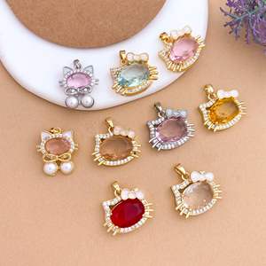 Pendentif en laiton plaqué <span class=keywords><strong>or</strong></span> HD409, breloque mignonne en forme de chaton, thème dessin animé, meilleure vente, accessoires de bijoux DIY de haute qualité - Product Image 3