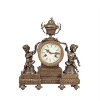 Horloge/Reloj mécanique à sonnerie de 15 jours, style français, exquise, en laiton moulé antique, avec boîtier décoratif « Chérubin »