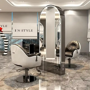 Station de coiffure professionnelle pour salon de beauté avec miroir sur pied à LED - Product Image 3