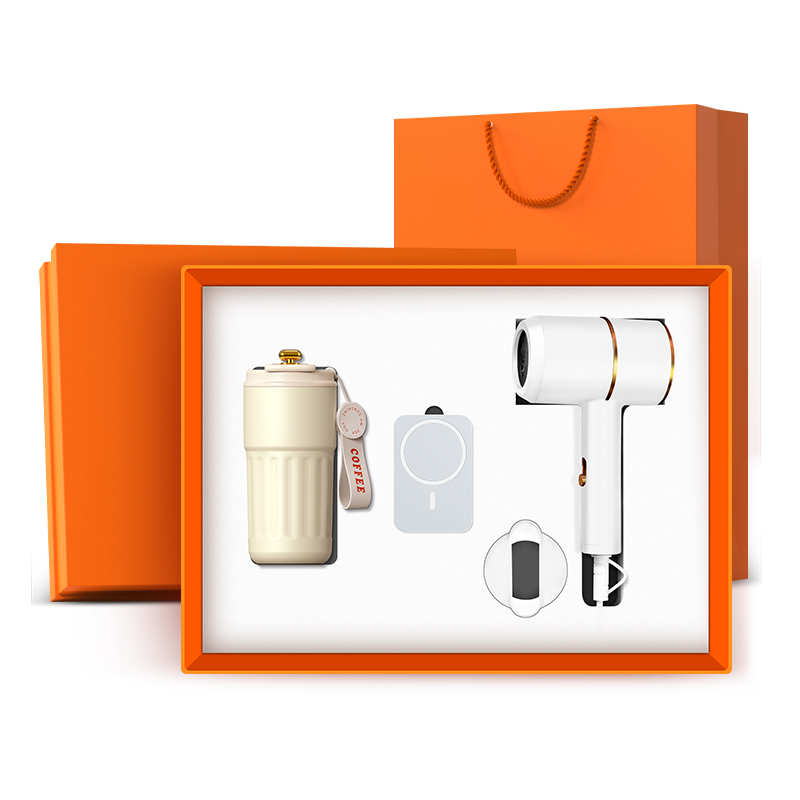 Coffret cadeau Mug Blanc 1 + batterie externe + sèche-cheveux