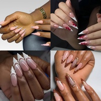 Faux ongles à presser faits main en gros, nude, stiletto, imprimés fleurs, réutilisables pour femmes