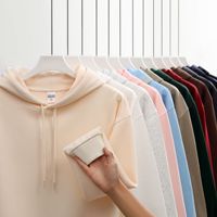 Sweat à capuche décontracté 100 % coton, col en V, marque tendance, 350g, coupe ample, couleur unie, épaules tombantes, printemps-automne