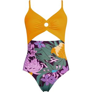 Traje de Baño Monokini de una Pieza con Anillo en O para Mujer FOXA, Cuello Halter Cruzado, Diseño Recortado, Estampado Digital, Elástico, Spandex, Nailon - Product Image 4