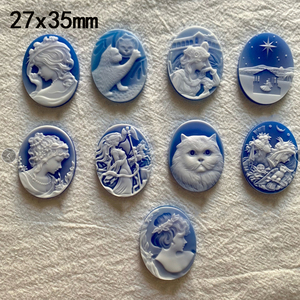 27x35mm Blaue Ovale Achat-Onyx-Kameen Großhandel Geschnitzte Figuren & Tiermotive Lose Cabochons für DIY Anhänger <span class=keywords><strong>Ring</strong></span> Ohrring Brosche Herstellung - Product Image 4
