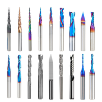 Fraise à queue conique à double dent en carbure monobloc revêtu Nano Blue, queue de 1/8, 1/4, 1/2, 3, 4, 6 mm, pour routeur CNC, sculpture 3D du bois