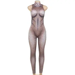 Casual 2024 Spring New 3D Print Sleeveless Crew Neck Jumpsuit 1 Piece Bodycon Fashion Sexy Jumpsuit For Women